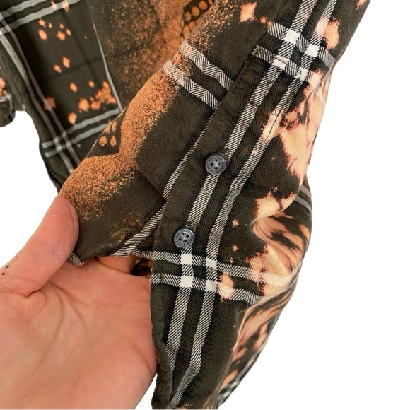 Handmade Flannel Dress Womens Small Boho Stencil Bleached Floral Tunic Green - Picture 7 of 12